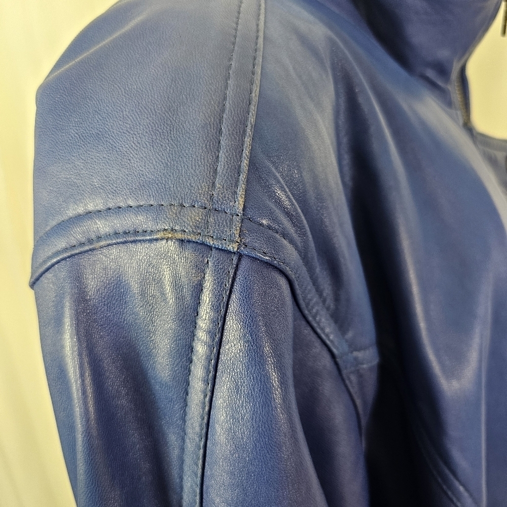 Vintage La Nouvelle Renaissance Playful Oversized Blue Leather Jacket  Large - Picture 8 of 14